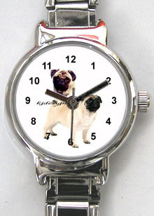 Watch pug tan round face 9mm charm single strap